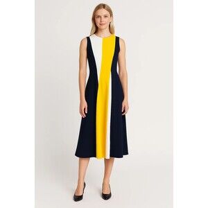 NWT. CH Carolina Herrera Colorblock Sleeveless A Line Midi Dress Sz 0